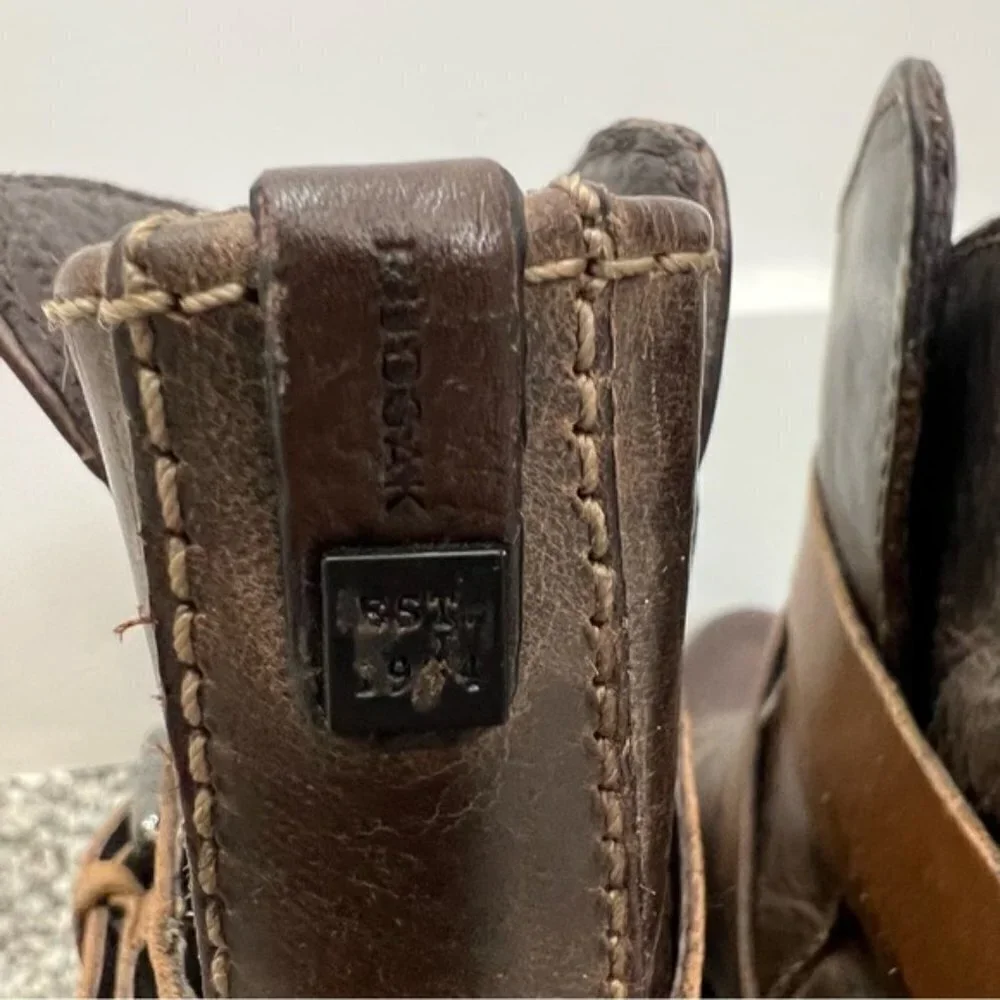 RUDSAK Montreal brown leather distressed buckle moto ankle boots 38